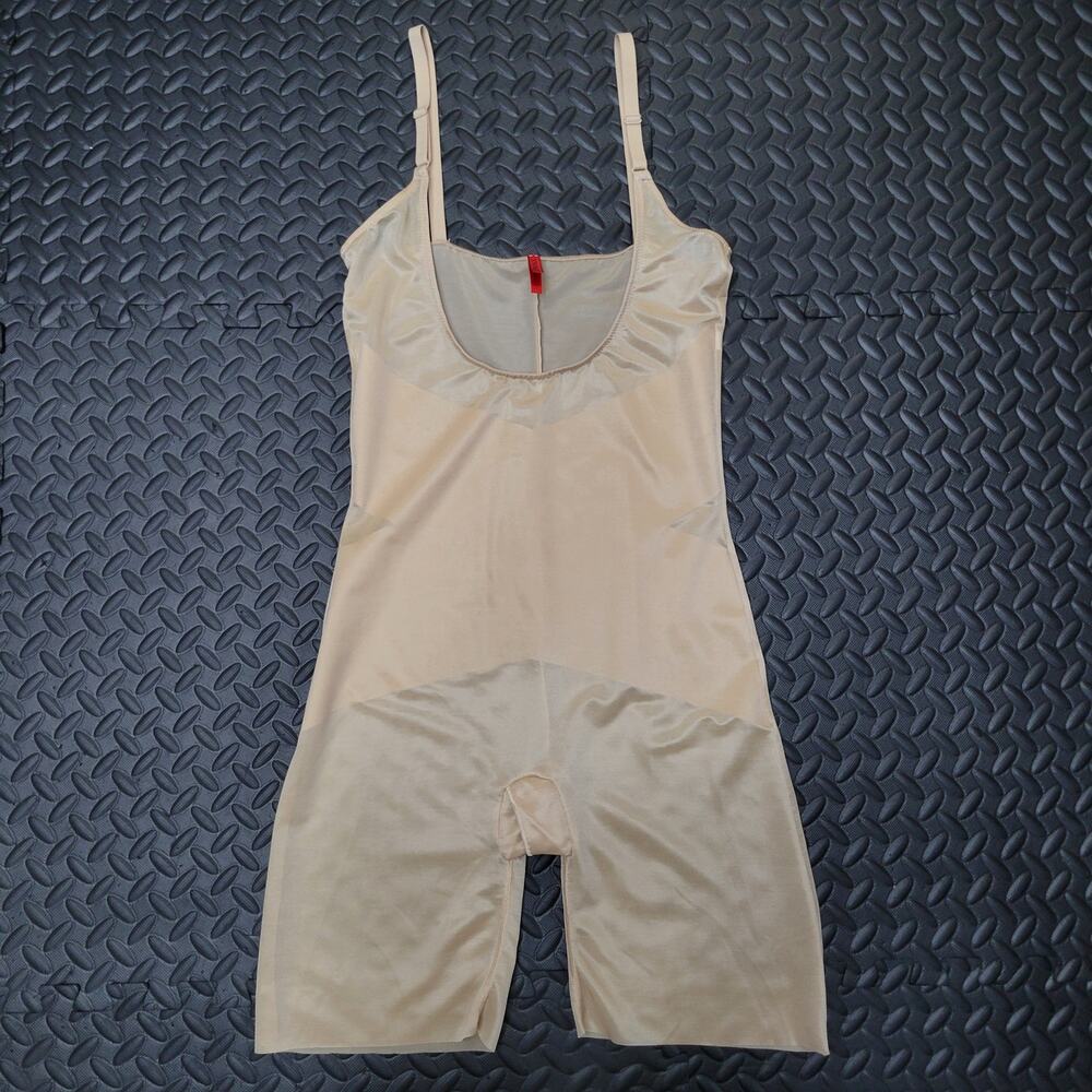 SPANX Open Bust Mid Thigh Bodysuit Shapewear Size XL Nude Beige Adjustable Strap